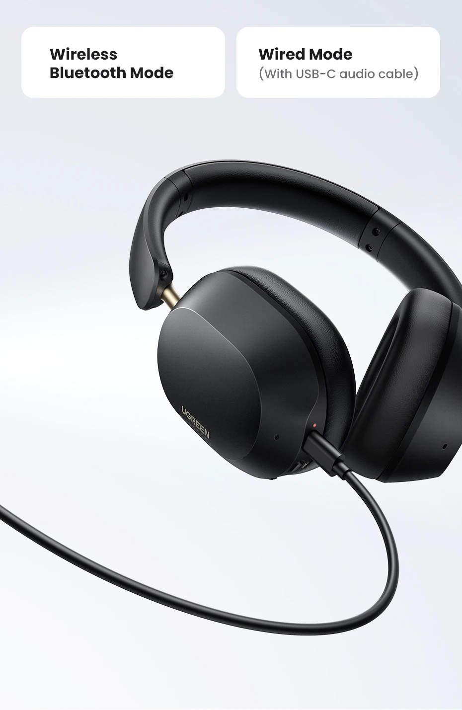 UGREEN-auriculares inalámbricos Max5c con Bluetooth, dispositivo híbrido con cancelación activa de ruido, alta resolución, LDAC, 75H de Audio espacial, 43dB UGREEN-auriculares inalámbricos Max5c con Bluetooth, dispositivo híbrido con cancelación activa de ruido, alta resolución, LDAC, 75H de Audio espacial, 43dB