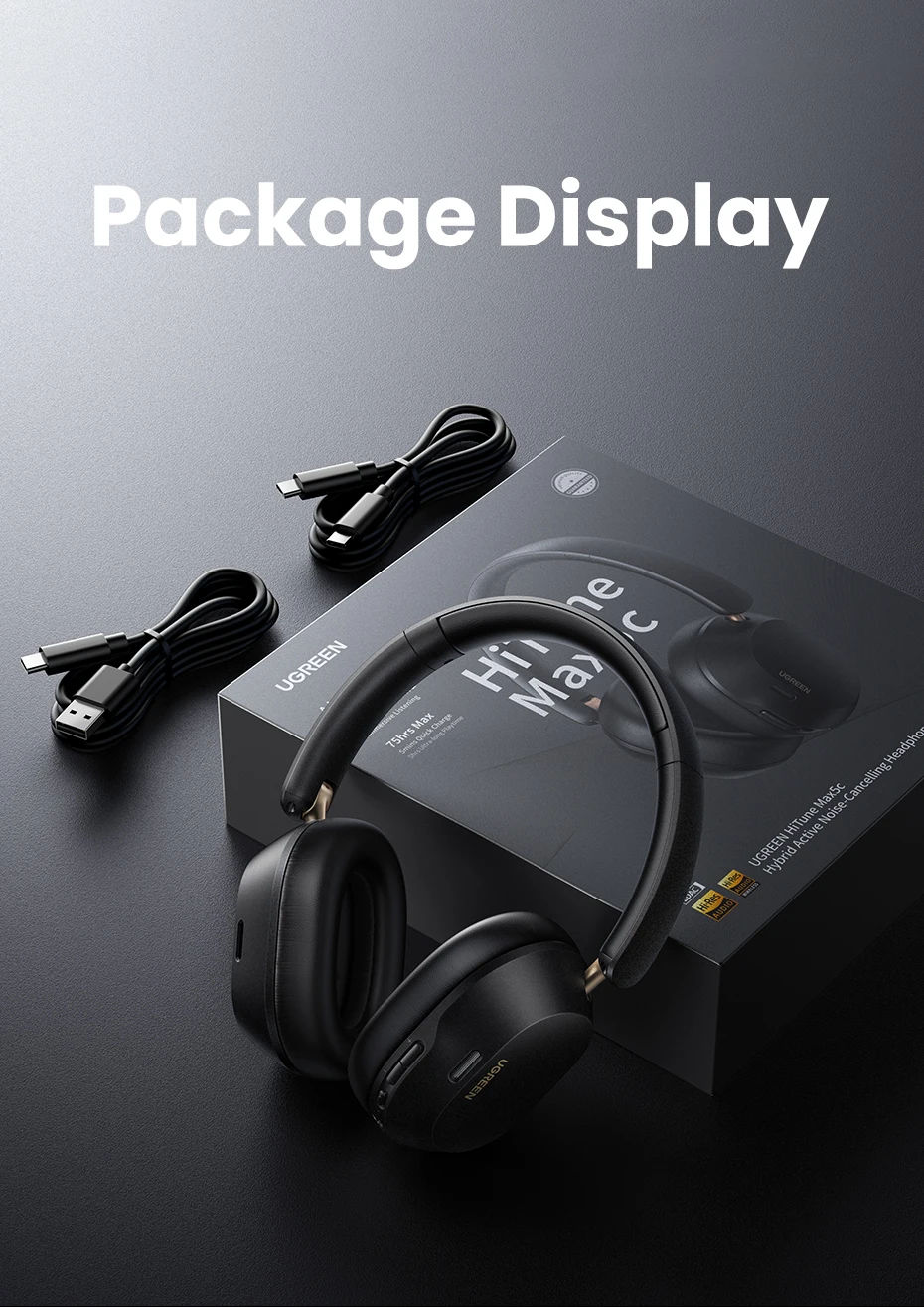 UGREEN-auriculares inalámbricos Max5c con Bluetooth, dispositivo híbrido con cancelación activa de ruido, alta resolución, LDAC, 75H de Audio espacial, 43dB UGREEN-auriculares inalámbricos Max5c con Bluetooth, dispositivo híbrido con cancelación activa de ruido, alta resolución, LDAC, 75H de Audio espacial, 43dB