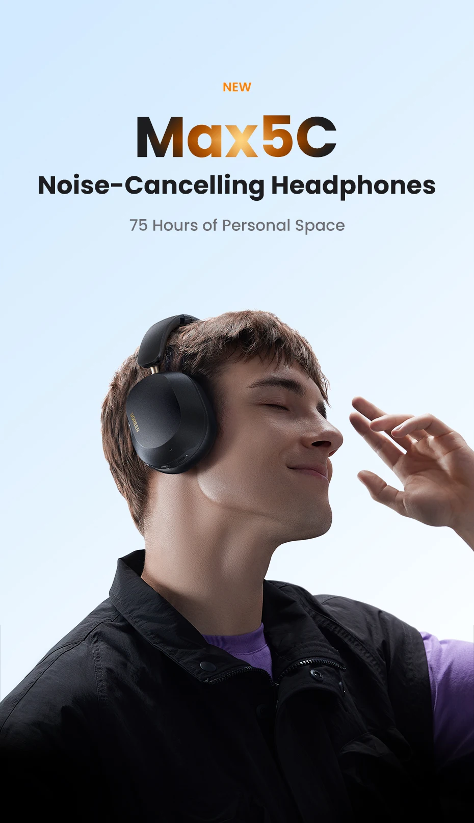 UGREEN-auriculares inalámbricos Max5c con Bluetooth, dispositivo híbrido con cancelación activa de ruido, alta resolución, LDAC, 75H de Audio espacial, 43dB UGREEN-auriculares inalámbricos Max5c con Bluetooth, dispositivo híbrido con cancelación activa de ruido, alta resolución, LDAC, 75H de Audio espacial, 43dB