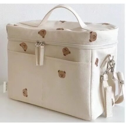 Bolso pañalera aislante de oso de peluche. Estilo coreano.