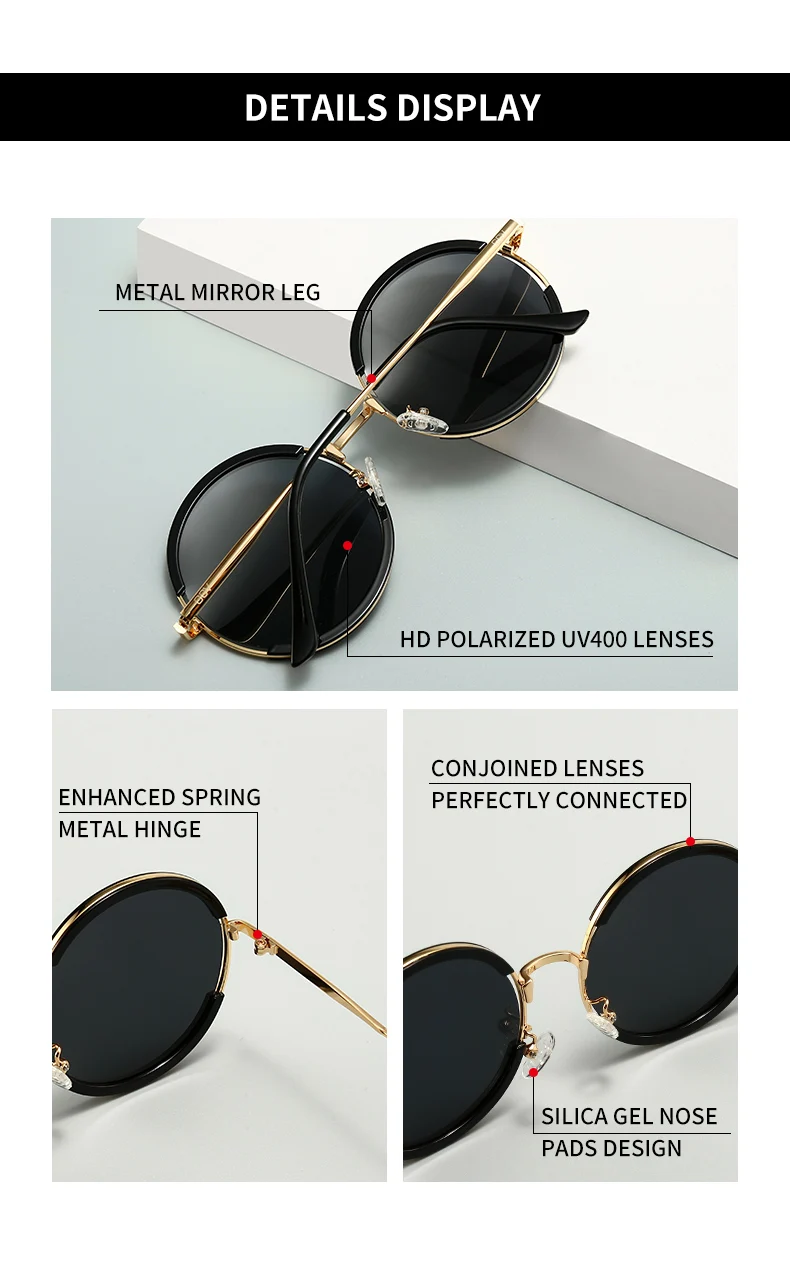 Lentes de sol para mujer. GCV-gafas de sol clásicas para hombre y mujer, lentes de sol con montura redonda, estilo Punk, polarizadas de Metal Lentes de sol para mujer. GCV-gafas de sol clásicas para hombre y mujer, lentes de sol con montura redonda, estilo Punk, polarizadas de Metal