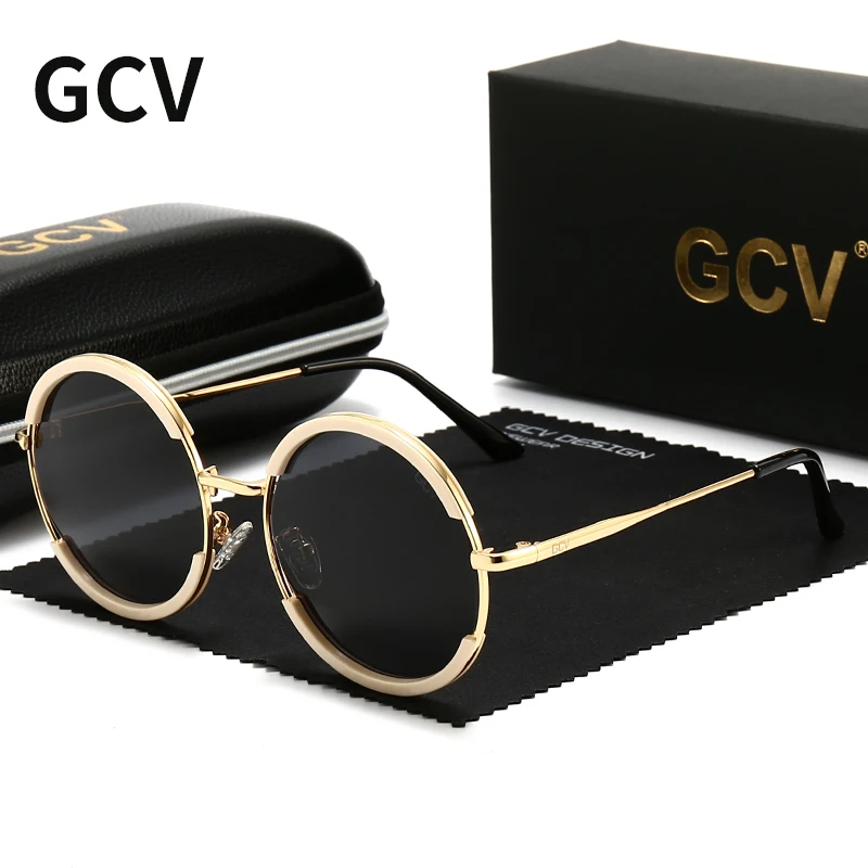 16336-czedl3.jpg Lentes de sol para mujer. GCV-gafas de sol clásicas para hombre y mujer, lentes de sol con montura redonda, estilo Punk, polarizadas de Metal - Image 3