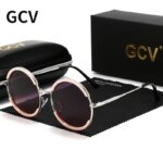 Lentes de sol para mujer. GCV-gafas de sol clásicas para hombre y mujer, lentes de sol con montura redonda, estilo Punk, polarizadas de Metal