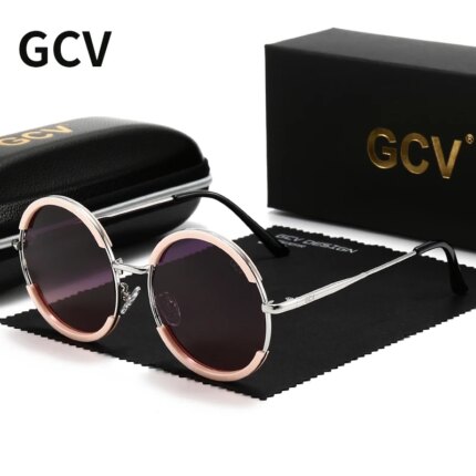 Lentes de sol para mujer. GCV-gafas de sol clásicas para hombre y mujer, lentes de sol con montura redonda, estilo Punk, polarizadas de Metal