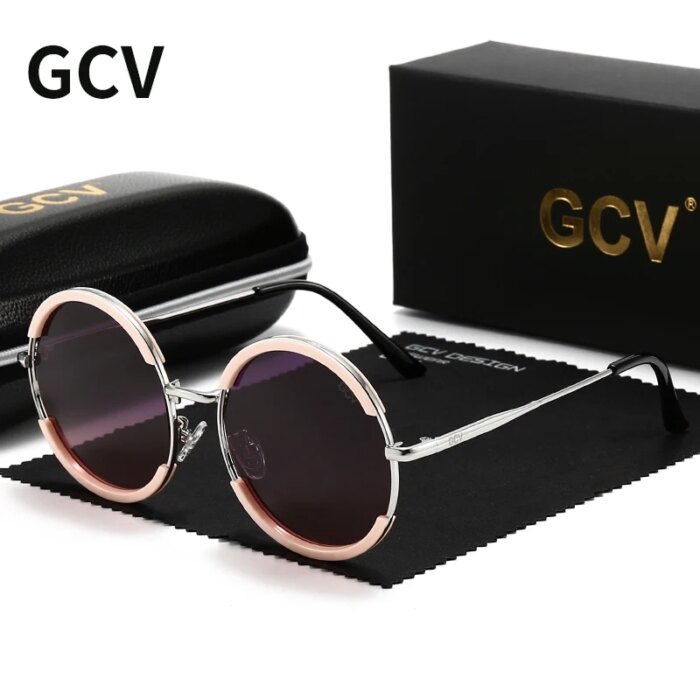 Lentes de sol para mujer. GCV-gafas de sol clásicas para hombre y mujer, lentes de sol con montura redonda, estilo Punk, polarizadas de Metal - Image 1