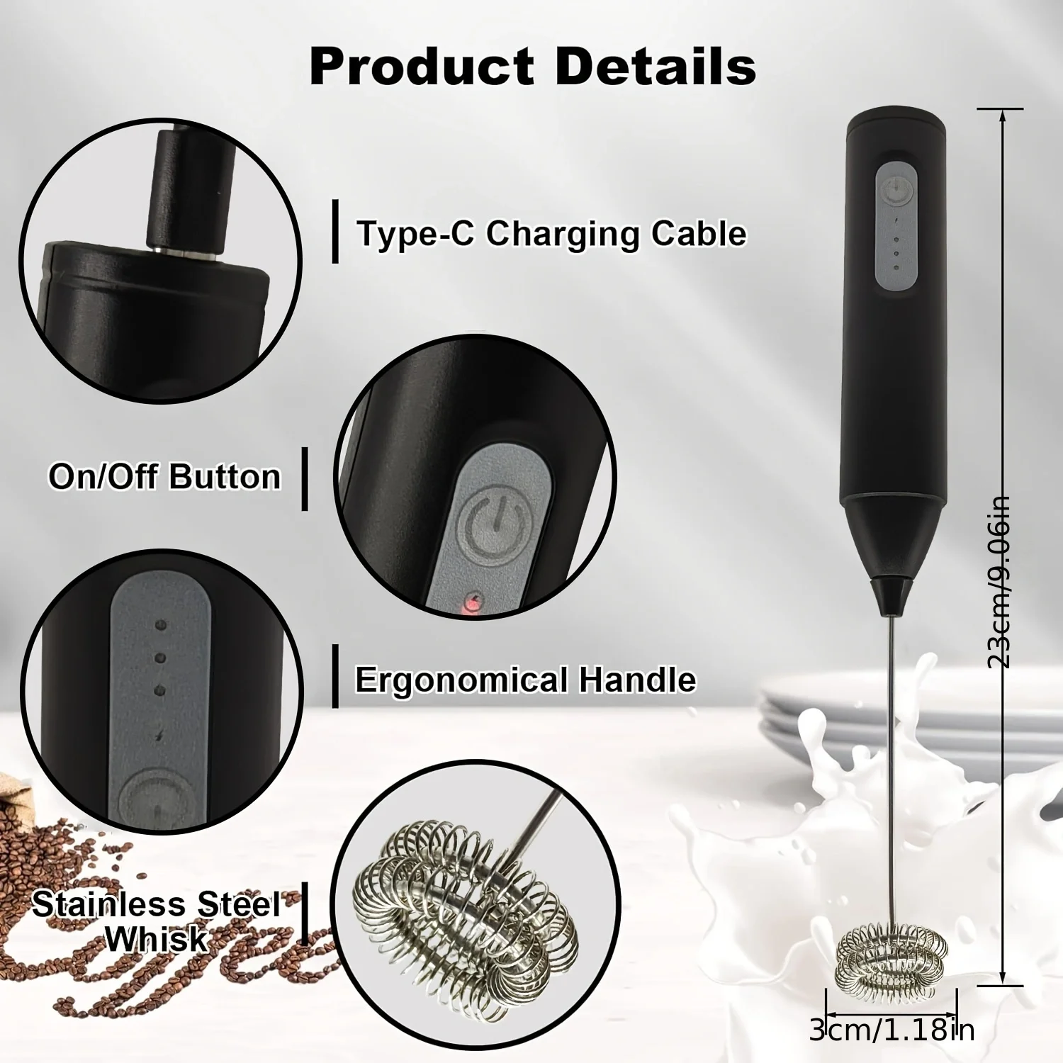 Mini Espumador de leche recargable por USB, máquina de espuma de 3 velocidades, batidor de café, batidor de huevos Mini Espumador de leche recargable por USB, máquina de espuma de 3 velocidades, batidor de café, batidor de huevos