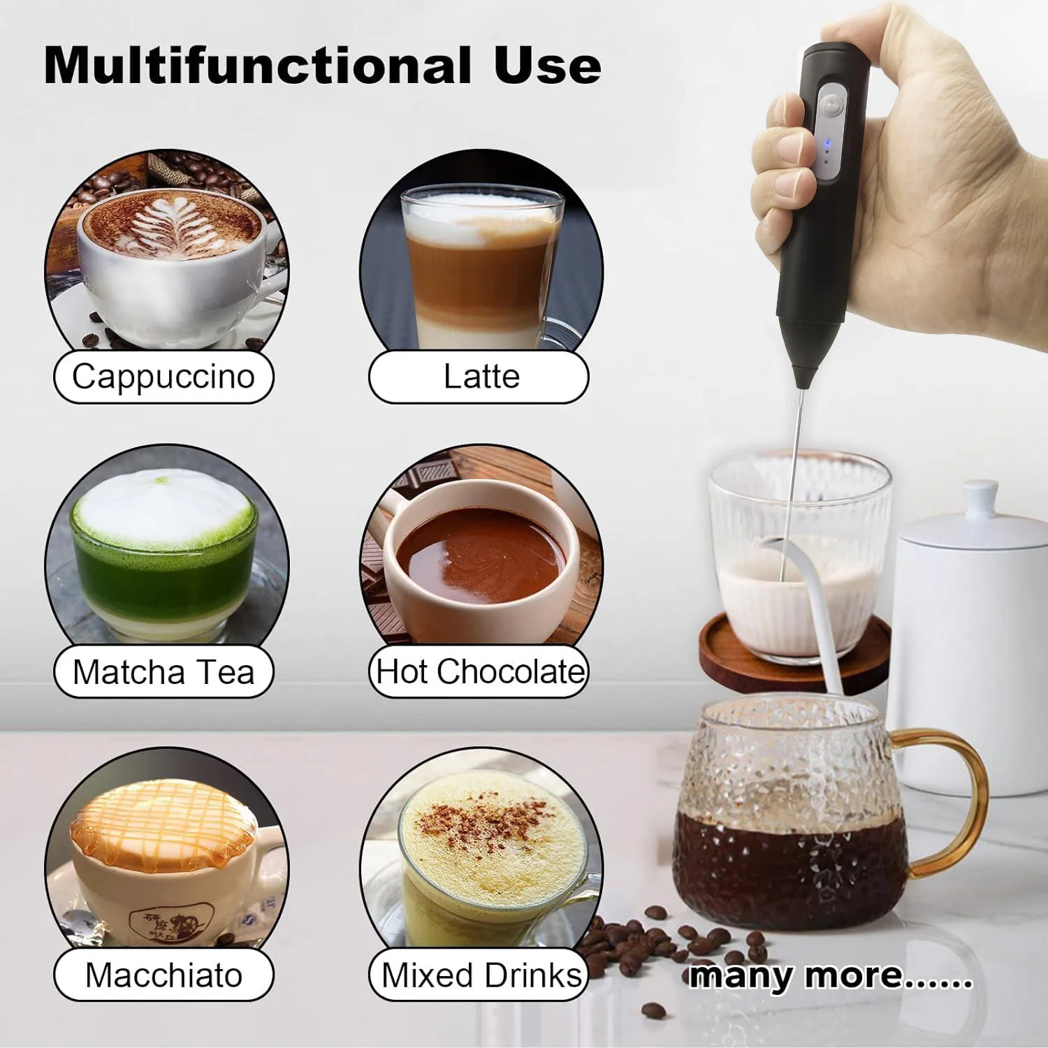 Mini Espumador de leche recargable por USB, máquina de espuma de 3 velocidades, batidor de café, batidor de huevos Mini Espumador de leche recargable por USB, máquina de espuma de 3 velocidades, batidor de café, batidor de huevos
