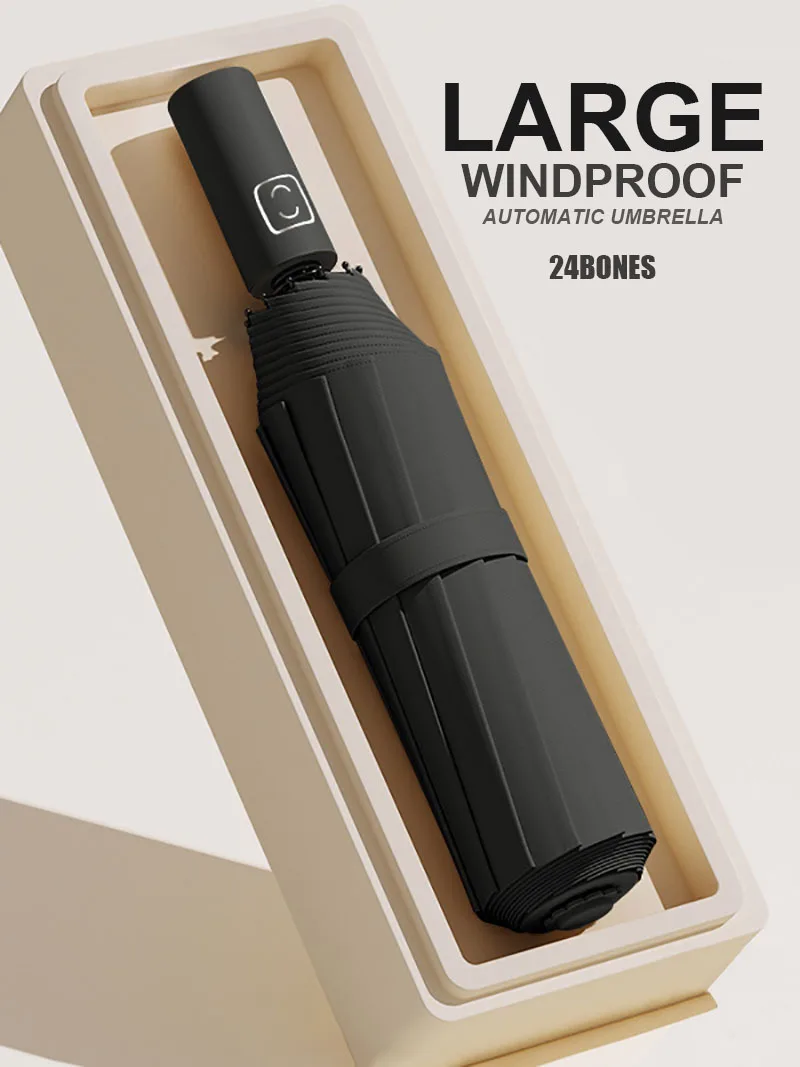 Paraguas automático grande de 24 varillas, Color sólido, ligero, plegable, gran formato, sombrilla para exteriores, protección UV Paraguas automático grande de 24 varillas, Color sólido, ligero, plegable, gran formato, sombrilla para exteriores, protección UV