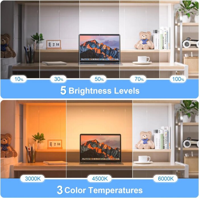 Luz nocturna regulable de 5W, luz de maquillaje ajustable de 3 colores con 2500mAh recargable para armario, mesita de noche y escritorio - Image 2