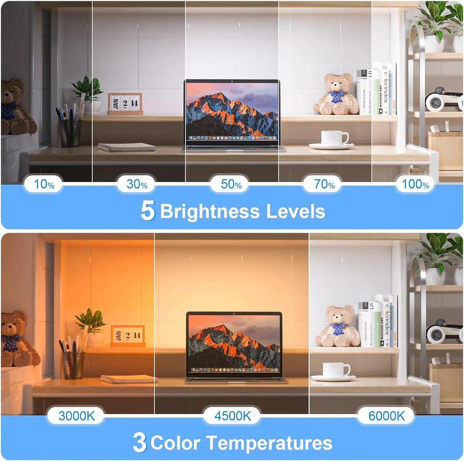 17188-iybdoa.jpg Luz nocturna regulable de 5W, luz de maquillaje ajustable de 3 colores con 2500mAh recargable para armario, mesita de noche y escritorio - Image 2
