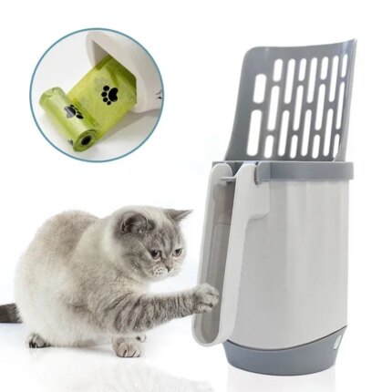 Pala para arena para gatos con bolsa de repuesto, filtro recolector de basura y eses, suministros de bolsas para recolector