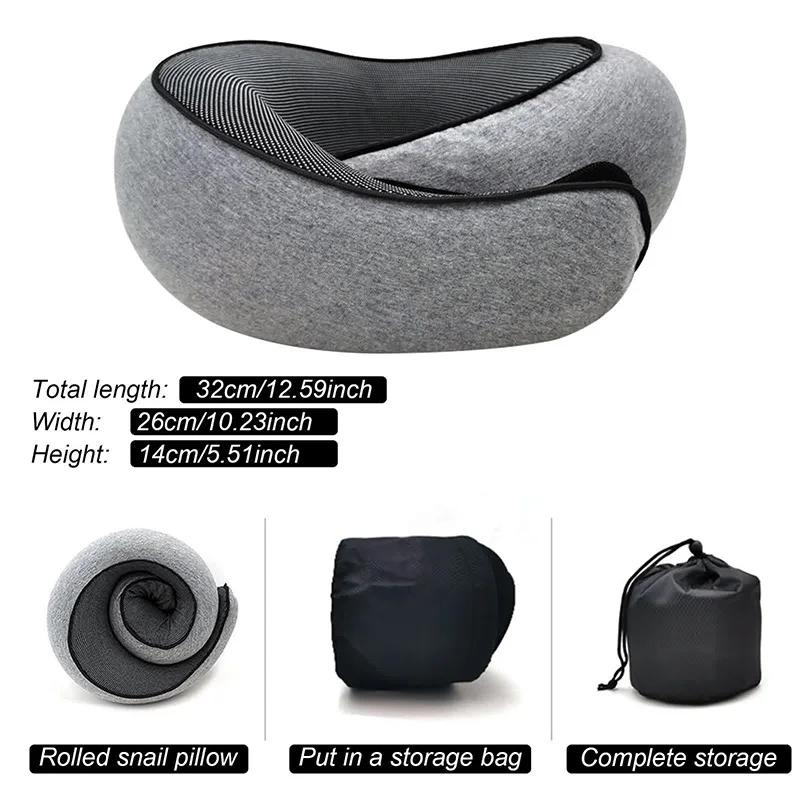 Almohada de viaje para el cuello, almohada en forma de U de espuma viscoelástica, soporte para el cuello de viaje estilo caracol, almohadas para dormir ajustables portátiles Almohada de viaje para el cuello, almohada en forma de U de espuma viscoelástica, soporte para el cuello de viaje estilo caracol, almohadas para dormir ajustables portátiles