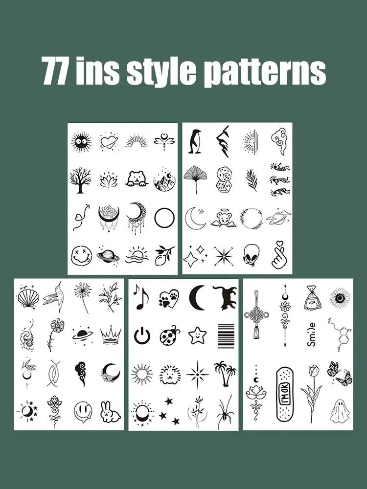 77 patrones de tatuaje temporales, lindos, impermeables, semipermanentes, no reflectantes 77 patrones de tatuaje temporales, lindos, impermeables, semipermanentes, no reflectantes