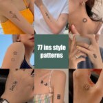 77 patrones de tatuaje temporales, lindos, impermeables, semipermanentes, no reflectantes