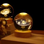 Luz nocturna LED USB, lámpara de bola de cristal de galaxia, lámpara de luna o planeta 3D, decoración del hogar