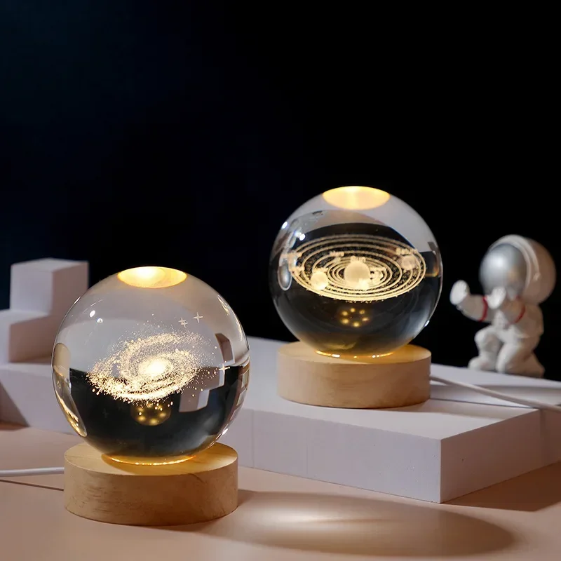 Luz nocturna LED USB, lámpara de bola de cristal de galaxia, lámpara de luna o planeta 3D, decoración del hogar Luz nocturna LED USB, lámpara de bola de cristal de galaxia, lámpara de luna o planeta 3D, decoración del hogar