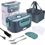 Lonchera eléctrica de 1,5 L y 60W, calentador de alimentos portátil para coche o hogar, a prueba de fugas, calefacción para el almuerzo, microondas de viaje