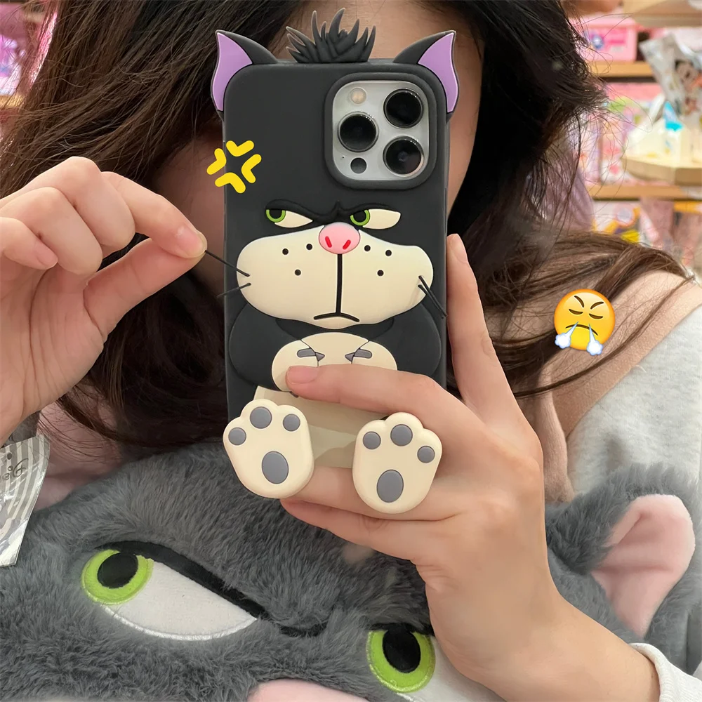 18575-ukbpjz.jpg Funda 3D Lucifer Cat Cenicienta para iPhone 11 12 13 14 15 16 Pro Max, funda de dibujos animados bonitos con soporte - Image 1