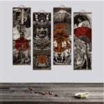 Samurai and Tiger Printed Ukiyoe Style Wall Pictures - Image 3