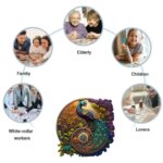 Rompecabezas redondo de madera de pavo real, rompecabezas de madera con forma de Animal Irregular, rompecabezas para adultos, juguetes, regalo de Festival para amigos y familiares - Image 4