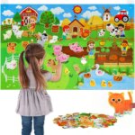 Juego de tablero de fieltro de animales de granja, juego interactivo de aprendizaje temprano para contar historias, rompecabezas para colgar en la pared, juguetes para niños pequeños, regalos
