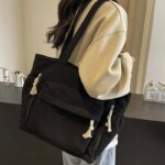 Bolso de hombro de pana Travel Master, color sólido informal con múltiples bolsillos, bolso de mano para mujer - Image 5