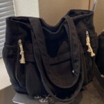 Bolso de hombro de pana Travel Master, color sólido informal con múltiples bolsillos, bolso de mano para mujer - Image 3