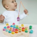 Juguetes de pesca de madera para niños, juguetes de educación temprana Montessori para bebés, juego de entrenamiento de capacidad para niños, aprendizaje del alfabeto y números - Image 2